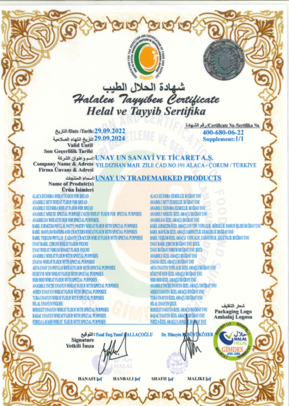 UNAY UN _ HELAL VE TAYYİB SERTİFİKASI